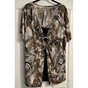 Animal Print Sparkle Twofer Top Stretch Vtg Y2K 90s Career‎ Church Size 2X